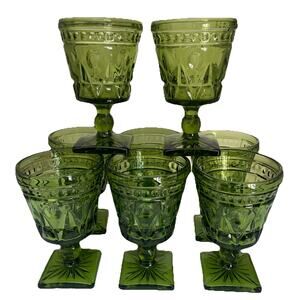 VTG Set Of 8 Colony Park Lane Green Water Goblets Square Foot 5”